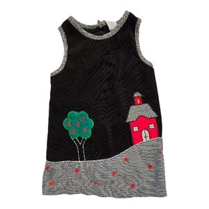 Vintage Y2k Little Red Schoolhouse Apple Tree Applique Dress